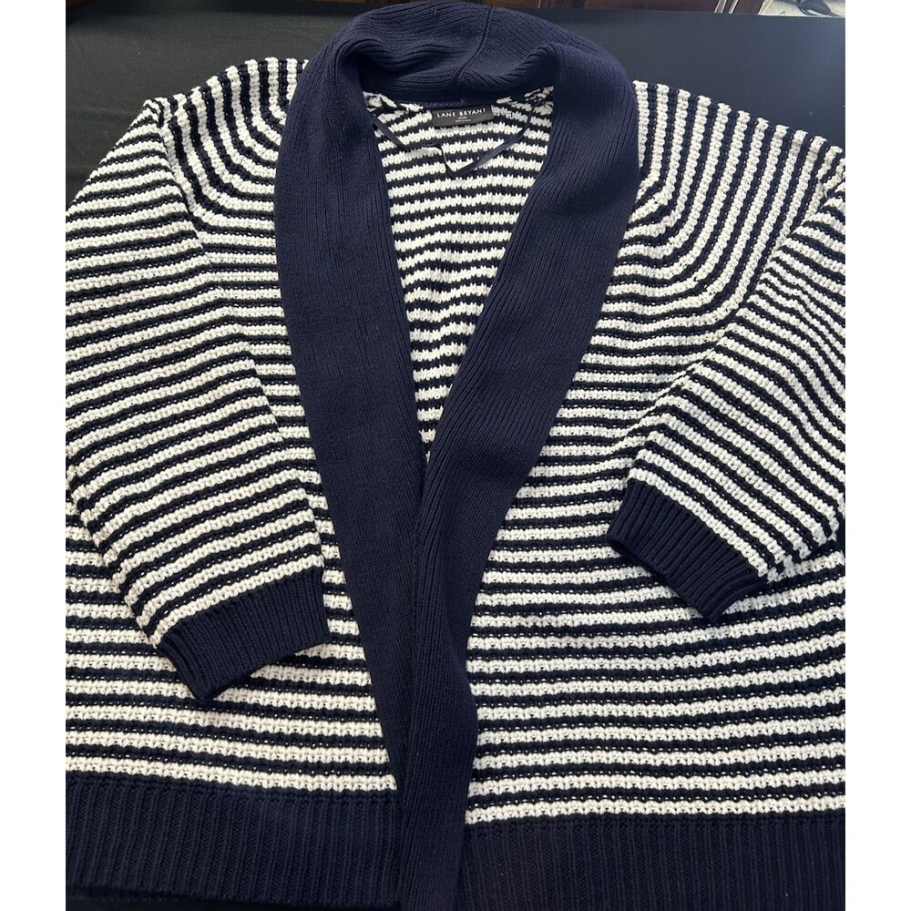 Lane Bryant Crochet Cardigan Womens Plus Size 26/28 Navy White Stripe NWOT